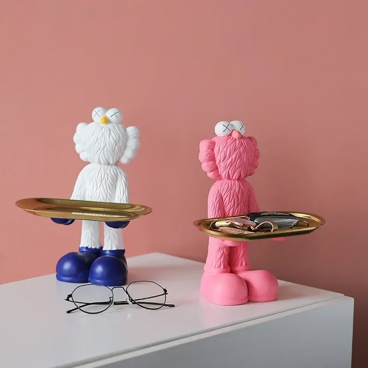 Decorative Bear Figurine Key Storage Tray for Home Entry and Living Room