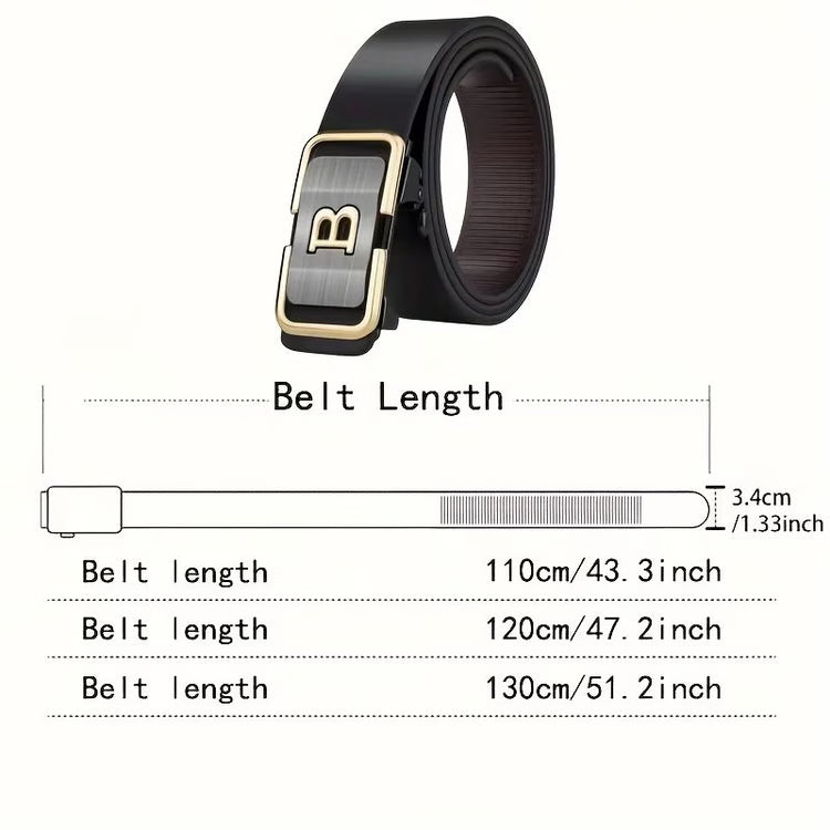 PrimeLetter Men's automatic buckle belt – Toothless Business Fashion Belt with Letter Buckle