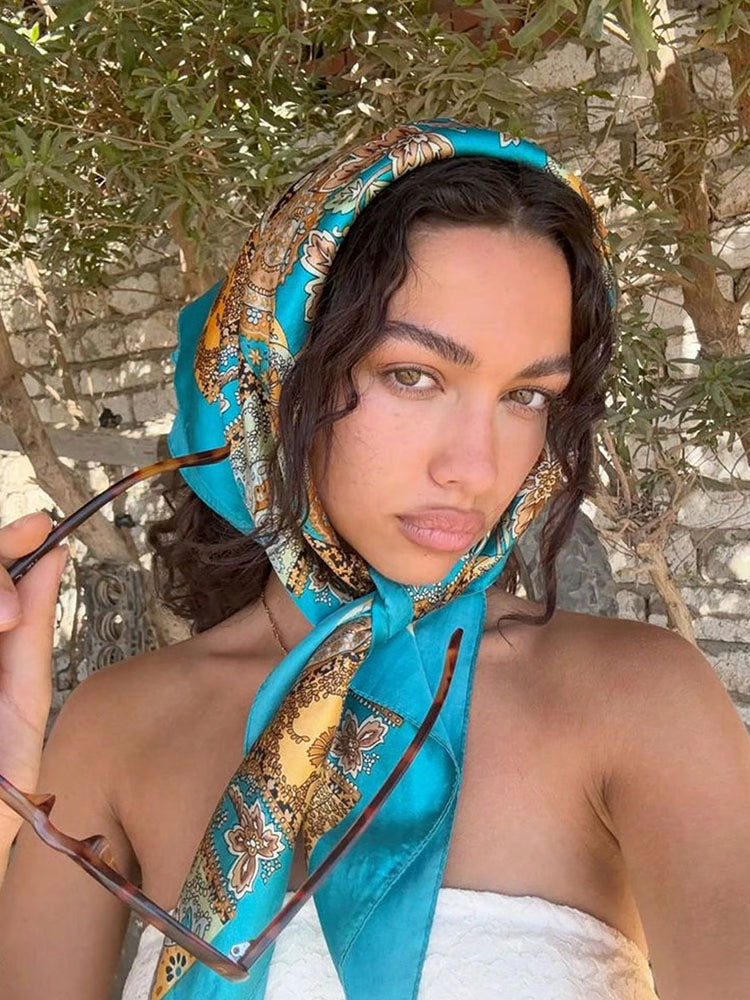 Elegant Silk Satin Scarf for Women Floral Fashion Neckerchief & Satin Hair Scarf